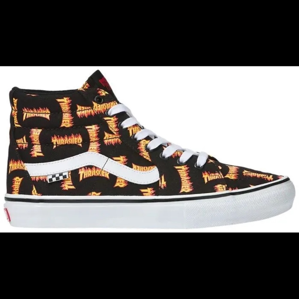 Vans High-Top Sneakers with Orange Flame Pattern - Picture 2 of 2